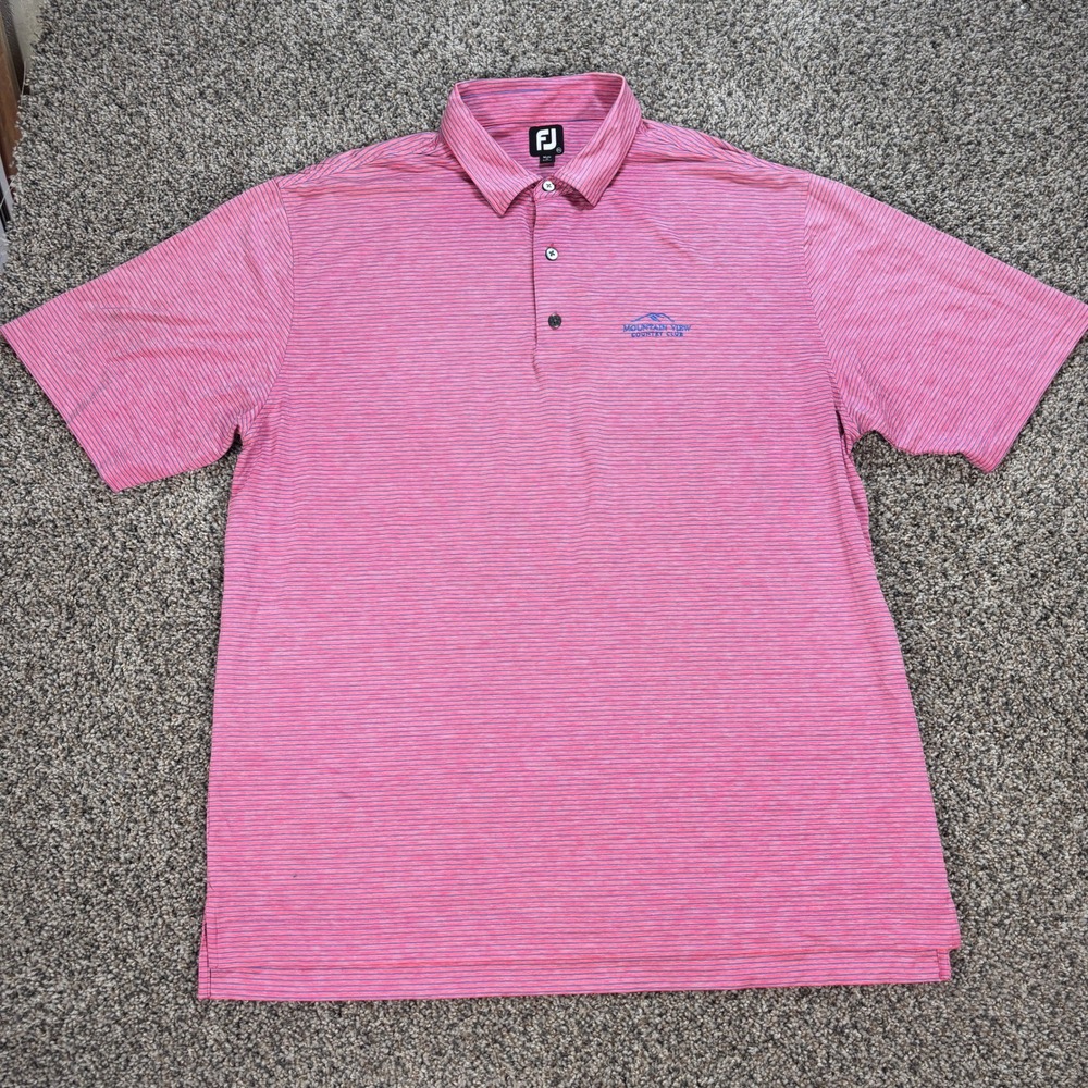 FootJoy Men's 2XL Golf Polo Shirt Pink Blue Stripe Mountain View Country Club